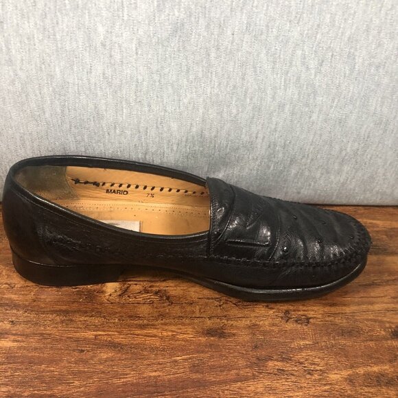 Mezlan Mario Ostrich Soft Black Leather‎ Slip On Loafers Men Size 7.5 M - Picture 7 of 10